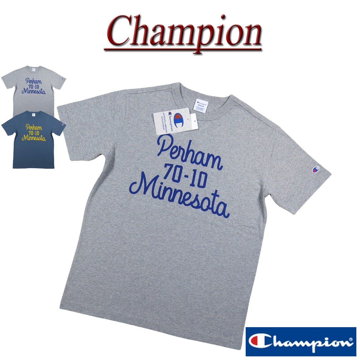 Rakuten - 【4/27再入荷! 2026春夏 2色4サイズ】 ji231 新品 Champion トリコロールタグ USAコットン カレッジプリント 半袖 Tシャツ C3-D353 メンズ チャンピオン 染み込みプリント アメリカ綿 COTTON USA ティーシャツ トリコタグ 【smtb-kd】