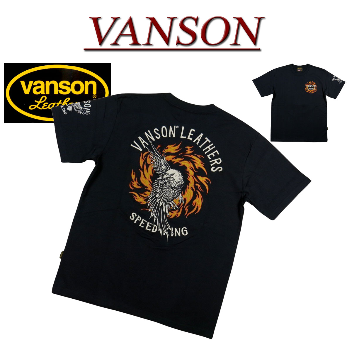 Rakuten - 【4サイズ】 ne261 新品 VANSON アメリカンイーグル フレイム刺繍 半袖 Tシャツ NVST-2508 メンズ バンソン AMERICAN EAGLE SHORT SLEEVES T-SHIRT ティーシャツ ヴァンソン 【smtb-kd】