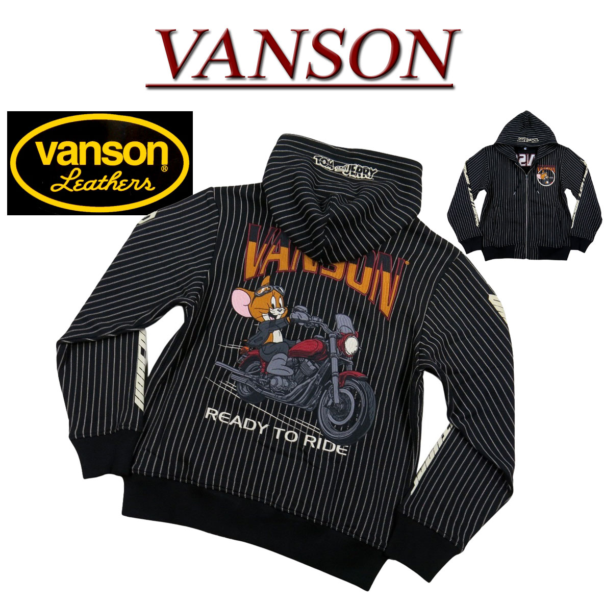 Parka - 【2025秋冬 4サイズ】ne491 新品 VANSON × TOM & JERRY トムとジェリー コラボ 刺繍 ウォバッシュ ストライプ ジップパーカー TJV-2533 メンズ バンソン 裏毛 スウェット スエット フード 【smtb-kd】