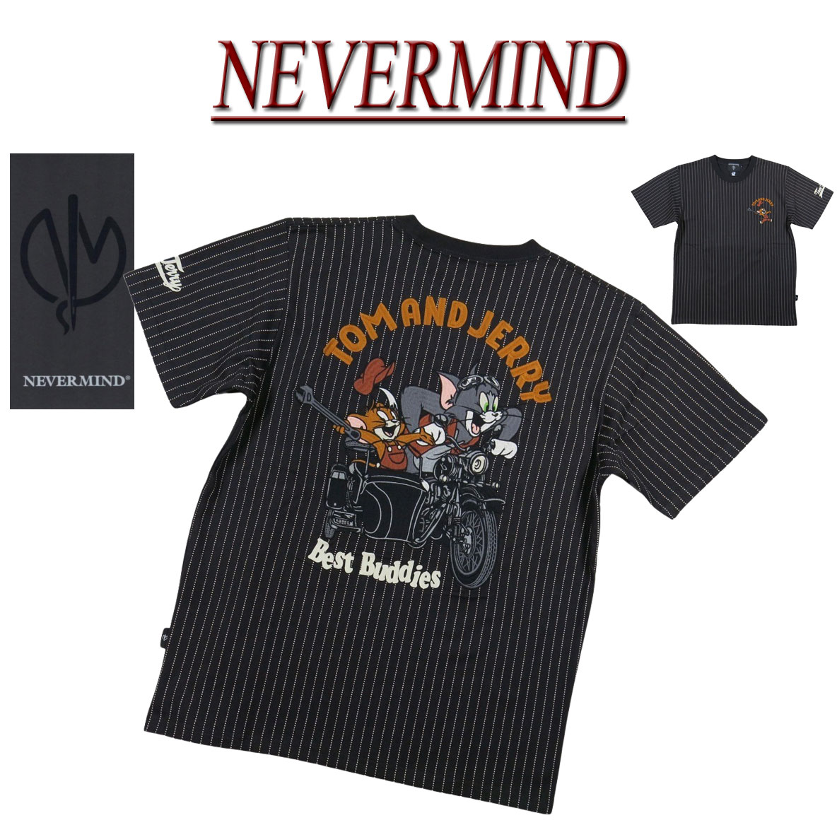 Rakuten - 【2026春夏 4サイズ】 ne651 新品 NEVERMIND × TOM & JERRY コラボ 刺繍 ウォバッシュ ストライプ 半袖 Tシャツ TJN-2613 メンズ ネバーマインド × トムとジェリー ティーシャツ ヴァンソン 【smtb-kd】
