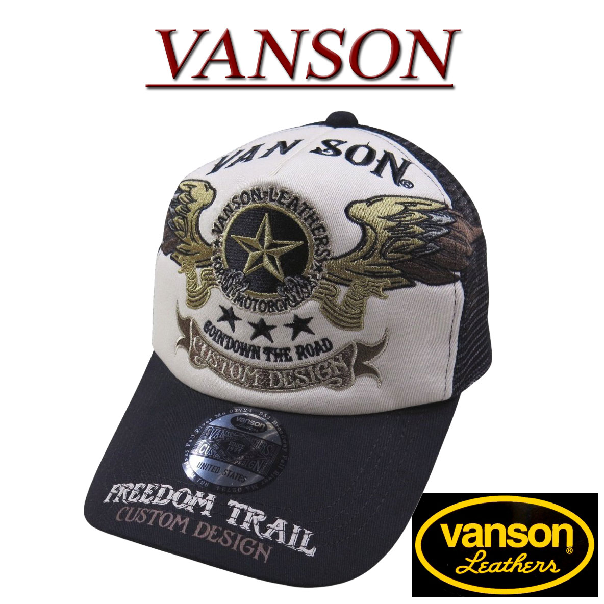  ne691 新品 VANSON フライングスター刺繍 ツイル地 メッシュキャップ NVCP-2601 メンズ バンソン FLYING STAR TWILL MESH CAP 帽子 ヴァンソン 