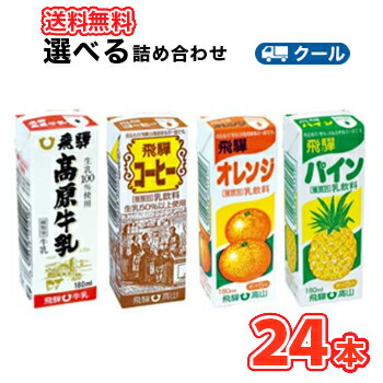 選べるセット飛騨牛乳詰合せセット全種類 4種類×6本 【180ml×24本入】 クール便　紙パック/牛乳・コーヒー・オレンジ・パイン 送料無料