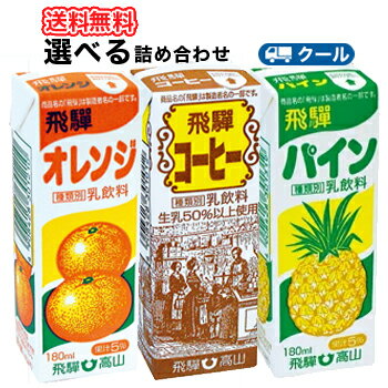 飛騨牛乳詰合せ　選べるセット3種類×4本【180ml×12本入】 クール便　紙パック/コーヒー・オレンジ・パイン 送料無料