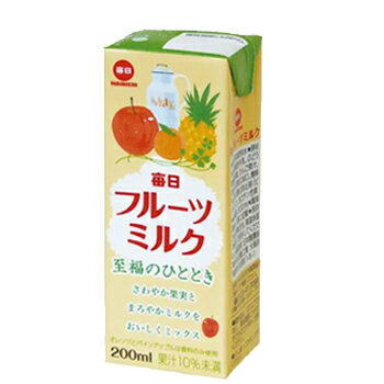 毎日牛乳　毎日フルーツミルク　200ml× 24本入/2ケース　紙パック〔リンゴ フルーツ 果汁 りんご ミルク milk 乳飲料〕