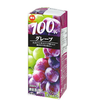 毎日牛乳 100％グレープ　200ml× 24本入　紙パック〔100% グレープ フルーツ 果汁 ぶどう 葡萄 grape フルーツジュース〕 1