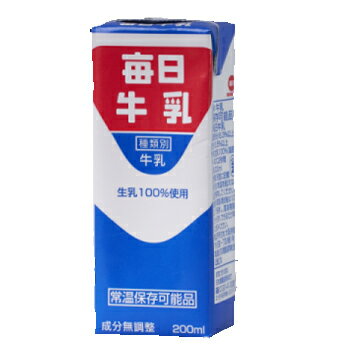 毎日牛乳(常温保存可能品)　200ml× 24本入/3ケース　紙パック〔牛乳 生乳100％ ミルク milk みるく 毎日牛乳〕