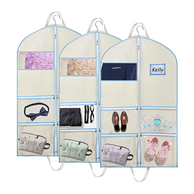 2WAY 不織布 大容量 5枚組 入学式 卒業式 スーツ対応 子供ドレス 半袖ピアノ 発表会ドレスもOK！ハンドル付きスーツバッグ 防塵防湿防虫 長期保管型崩れ防止 通気性洗濯可能 透明窓付き60*101*7.6cm 不織布カバー 衣替え収縮性 ファスナー式便利収納