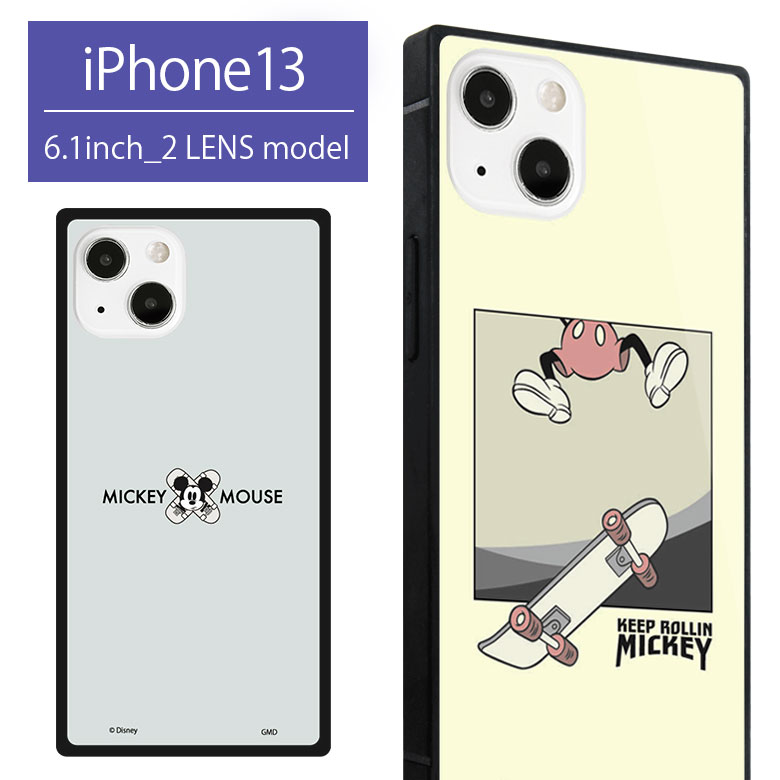 iPhone13 ケース ディズニー スクエア ガラス 四角 スクエア型 ガラス おしゃれ スマホ Disney ミッキーマウス ミッキー スケボ 黄色 灰色 かわいい アイホン アイフォン13 グッズ ジャケット ケース 携帯ケース スマホケース | アイフォンケース iPhoneケース アイフォン