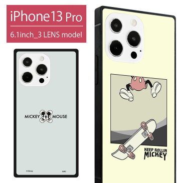 iPhone13pro ケース ディズニー スクエア ガラス ハード iPhone13pro おしゃれ Disney ミッキーマウス ミッキー スケボー 黄色 灰色 iPhone13pro スマホケース かわいい グッズ カバー アイフォン iPhone13pro ジャケット | iphoneケース アイフォンケース ガラス