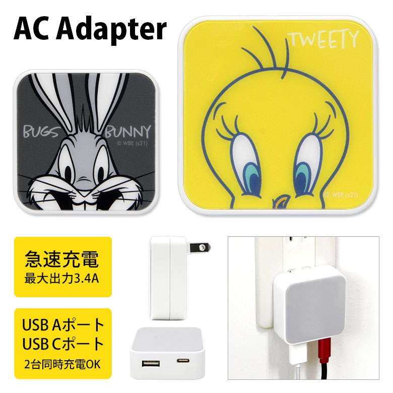 ルーニー・テューンズ AC アダプタ USB コンセント A