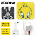 ルーニー テューンズ AC アダプタ USB コンセント Aポート Cポート 3.4A 2台同時充電可能 キャラクター グッズ ワーナーブラザース バックスバニー トゥイーティー 黄色 グレー 充電器 アダプター スマホ タブレット ゲーム機