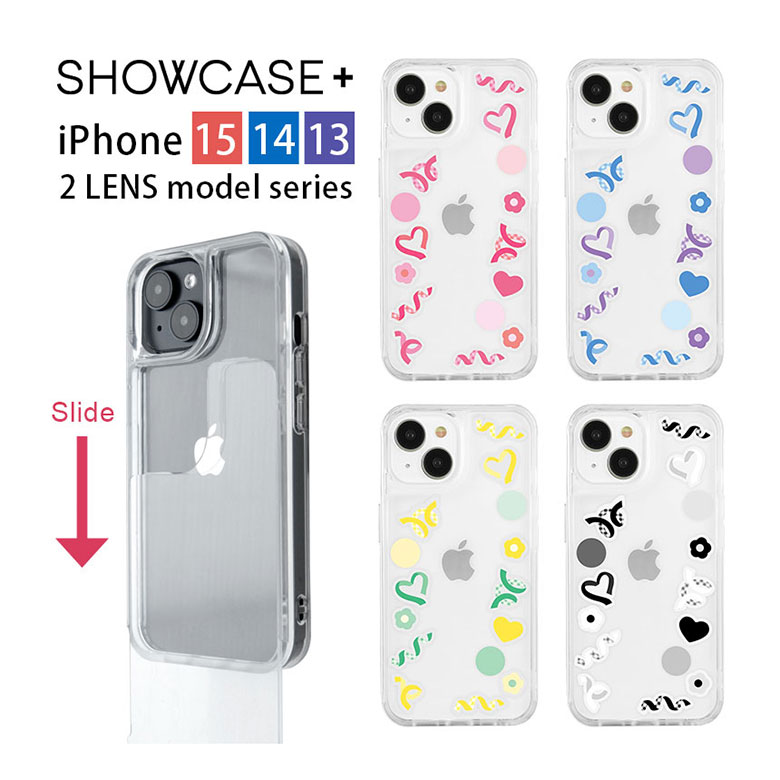 SHOWCASE+ iPhone15 14 13 6.1inchモデル対応 写真やカードが入るケース デコレーションパーツ付き クリアカバー 推し活グッズ 透明 クリア カード アクスタ カバー iPhone14 iPhone13 アイフォン15