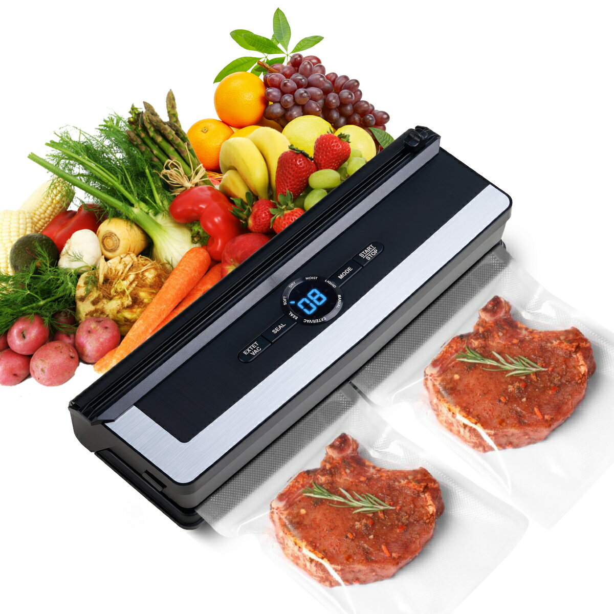 【20%ポイントバック★11/02（土）09:59まで】VERYMODEL AP-22 真空パック機 85Kpa 家庭用 脱気密封 鮮度長持ち 乾湿両用 真空シーラー 5つのモード シール/ホース吸引/手動吸引/ウェット真空シール 大画面のデジタル表示