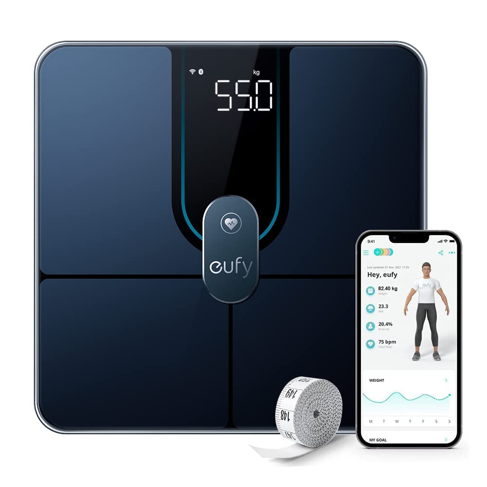 フィットビット スマートウォッチ（売れ筋ランキング） Anker Eufy (ユーフィ) Smart Scale P2 Pro（体重体組成計）【アプリ対応/Fitbit連携/体重計/体脂肪率/BMI/心拍数/筋肉量/基礎代謝量/水分量/体脂肪量/骨量/内臓脂肪/タンパク質/骨格筋量/皮下脂肪/体内年齢/ボディタイプ / 3Dモデル】ブラック