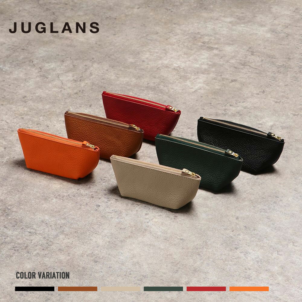 【JUGLANS】LEATHER BOAT-SHAPED POUCH/全6色 ポーチ ユニセックス メンズ レディース レザー 小物入れ シボ加工 日本製 無地 プレゼント ギフト