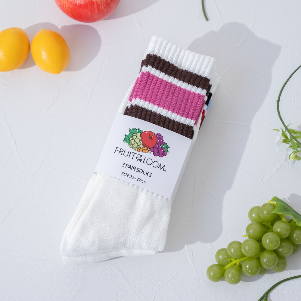 ★SALE価格20％OFF★【FRUIT OF THE LOOM】クルー丈 カラフルラインデザインソックス B /25～27cm/全1種類