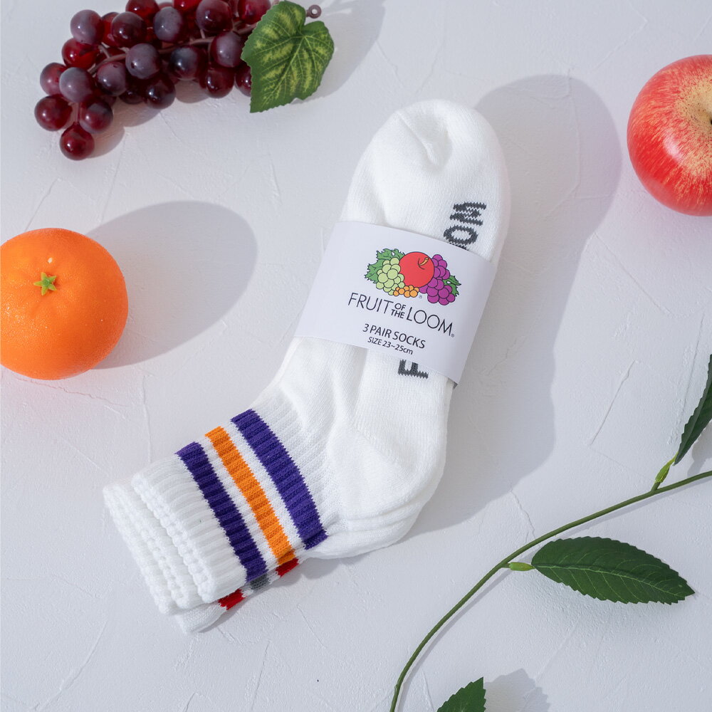 ＜SALE価格20％OFF＞【FRUIT OF THE LOOM】クォーター丈 カラフルラインデザインソックス B/全1種類