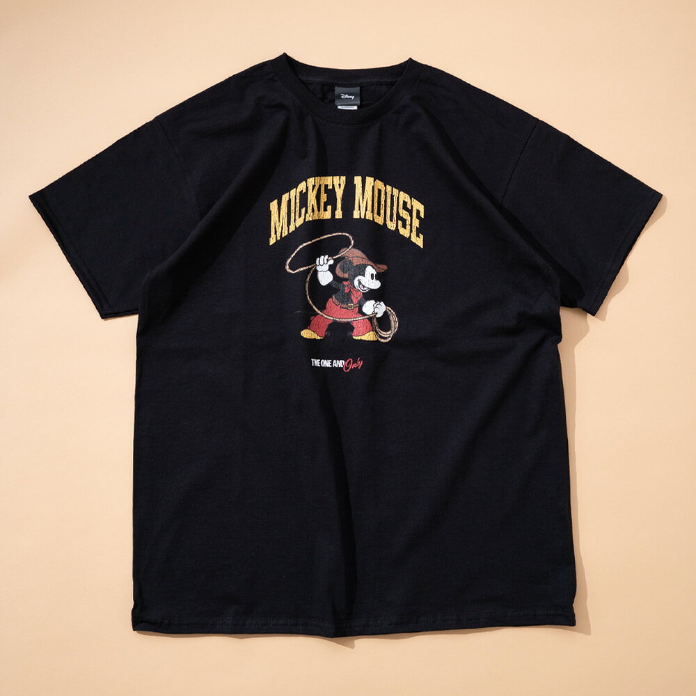 乐天商城 - 〈SALE価格30％OFF〉【Disney】カウボーイミッキー ラッソ プリントTシャツ BLACK/全1色