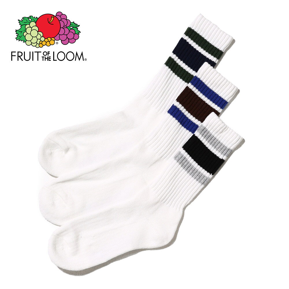乐天商城 - 〈SALE価格10％OFF〉【FRUIT OF THE LOOM】カラフルライン クルー丈ソックス 3P C 23?25cm/全1色