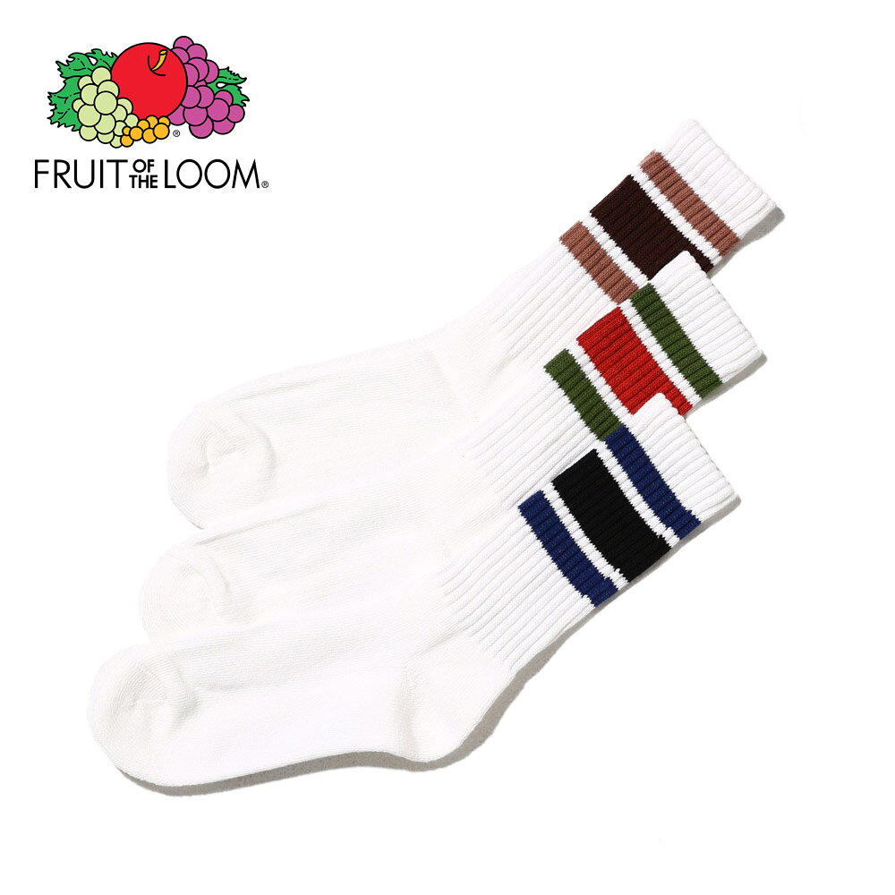 乐天商城 - 〈SALE価格10％OFF〉【FRUIT OF THE LOOM】カラフルライン クルー丈ソックス 3P D 23?25cm/全1色
