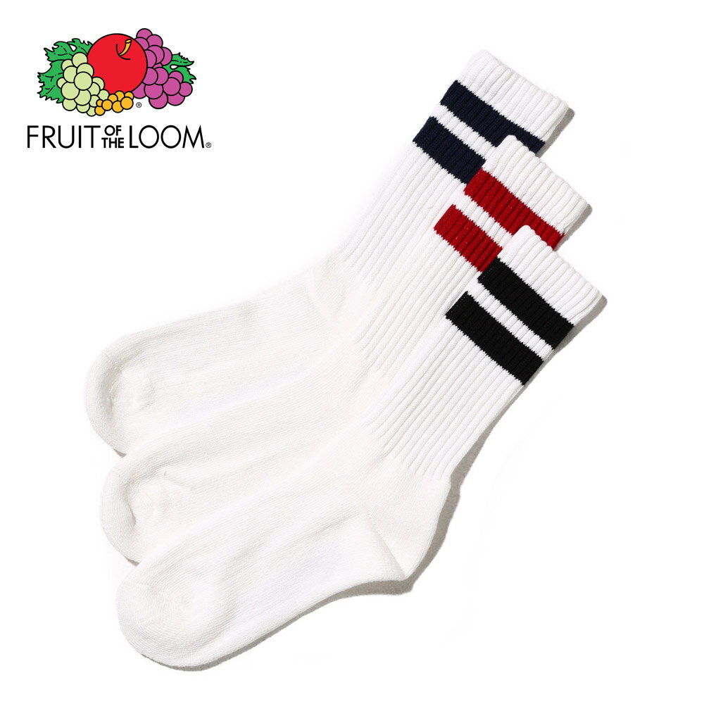乐天商城 - 〈SALE価格10％OFF〉【FRUIT OF THE LOOM】2ライン クルー丈ソックス 3P A 23?25cm/全1色