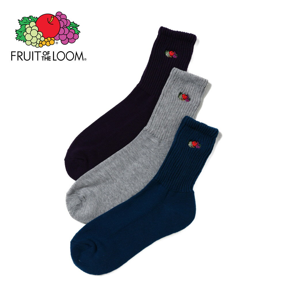 【FRUIT OF THE LOOM】3P ゆるリッチェル編み 刺繍ソックス1/全1色