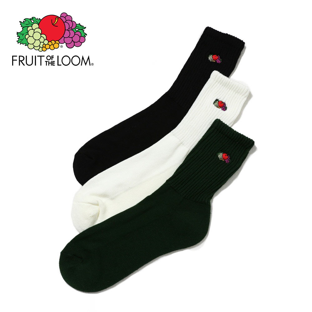 【FRUIT OF THE LOOM】3P ゆるリッチェル編み 刺繍ソックス2/全1色