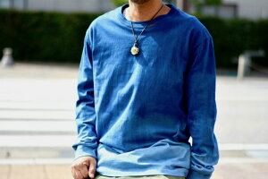 ASCENSION（アセンション）INDIGO LONG TEE 藍染グラデーション（黒部の名水染めシリーズ）メンズ・レディース・ナチュラル・プリント・オリジナル　ロンティ　コーディネート as-801