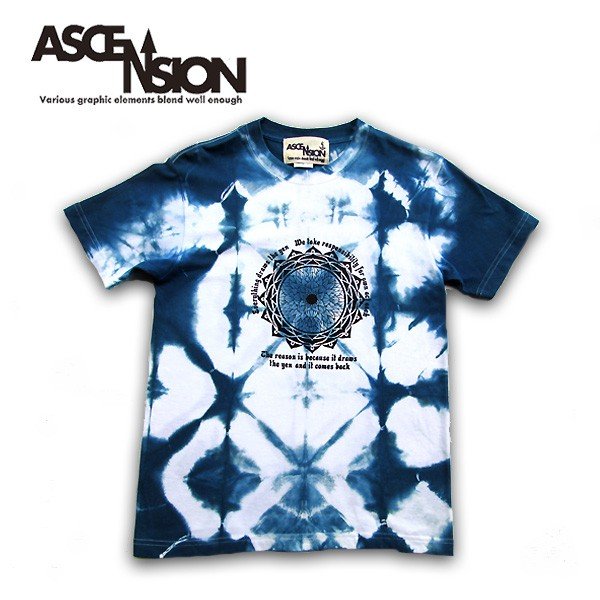 ASCENSION（アセンション）藍染め 折り染めTシャツ Tシャツ インディゴ染め メンズ(mens) レディース(ladys) Tシャツ(T-shirt) タイダイ TIE-DYE(tie dye) アウトドア 和柄 as-673