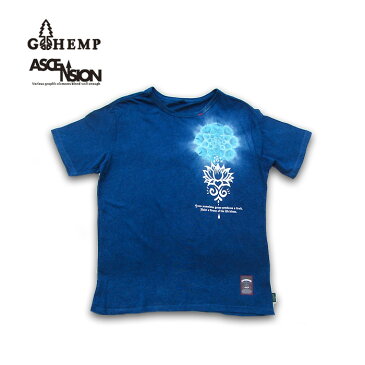 GOHEMP（ゴーヘンプ）HEMP BASIC TEE (GO HEMP ボディー仕様）ASCENSION（アセンション） Indigo(藍染め）× 曼荼羅Tiedye　メンズ・レディース・ナチュラル・加工・プリント gh-081