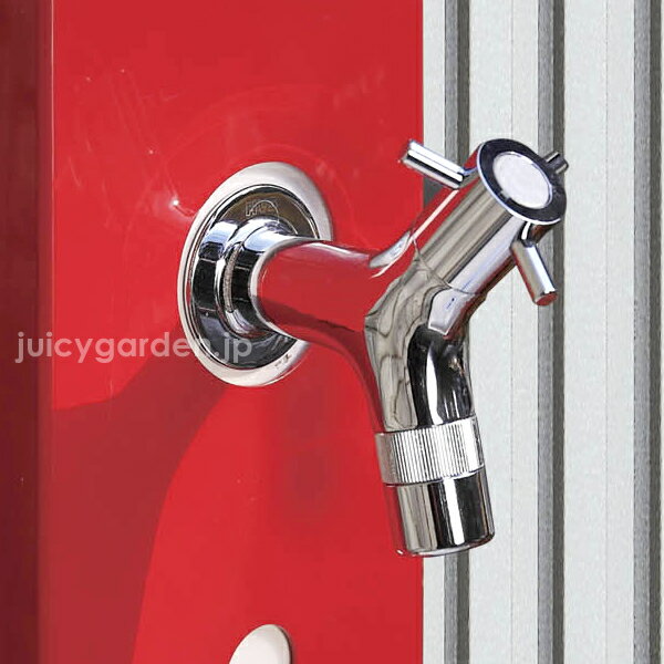 【デザイン　蛇口】「横水栓 ramo ラモ（メッキ） 泡沫アダプタ付き」【蛇口】【フォーセット】【カラン】【タップ】ガーデン、庭、エクステリア、屋外用