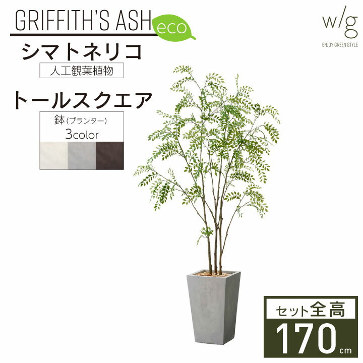 フェイクグリーン鉢セット 大型「シマトネリコ×トールスクエア w/g-eco」高さ170cm 人工観葉植物 インテリアグリーン プランター 簡単組立 おしゃれ リアル 室内 オフィス