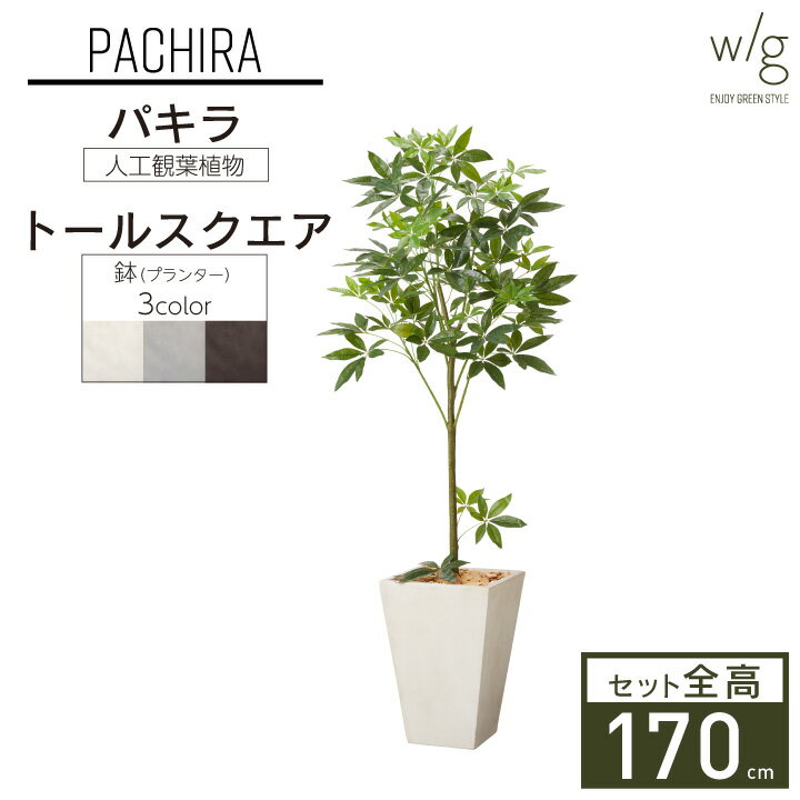 フェイクグリーン鉢セット 大型 「パキラ×Tall Square w/g」 高さ170cm 人工観葉植物 インテリアグリーン プランター 簡単組立 おしゃれ リアル 室内 オフィス