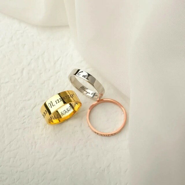ネーム リング 内側 外側 彫刻 指輪 男女兼用 フォント・カラー・太さも選べる ギフト プレゼント 贈り物 誕生日 お祝い 友達 お揃い 3000円以下 カップル 記念日 ステンレス シルバー ゴールド バレンタイン ホワイトデー クリスマス