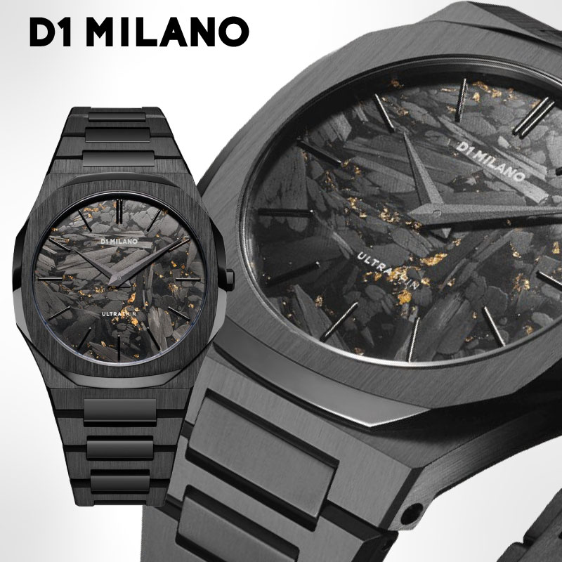 \最大20倍 ポイントキャンペーン・10/9 1:59迄/ 腕時計 メンズ D1 MILANO ディーワンミラノ ウルトラ シン ブラック DLC UTBJ31 40mm ITALY ラウンド ウォッチ 時計 正規品 ステンレススチール ベルト 日本製ムーブメント 5atm 円形