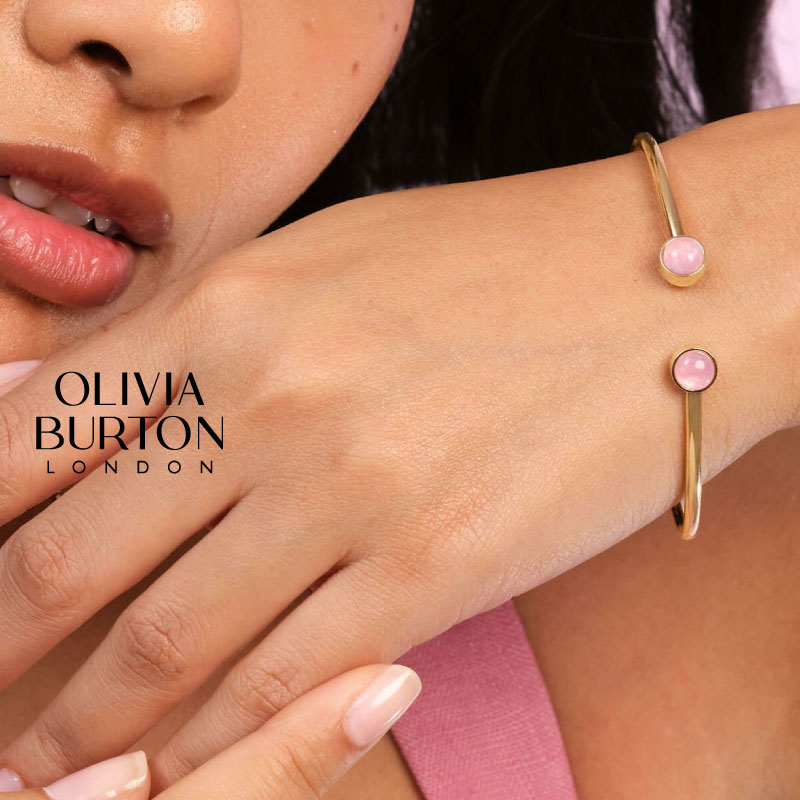 OLIVIA BURTON Trends Gemstone バングル ローズクォーツ カボション ローズゴールド ジェムストーン オリビア・バートン Rose ...
