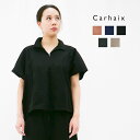 ＼クーポン配布中・4月27日9:59迄／ Carhaix キャレ コットンリネン スキッパーブラウス 半袖 黒 レディース 大人 かわいい ナチュラル 体型カバー ゆったり