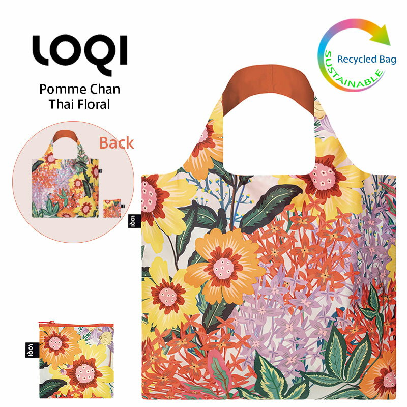 ローキー エコバッグ LOQI ローキー Thai Floral Recycled Bag タイフローラル エコバッグ リサイクル Artist Collection Green Circle バッグ 折りたたみ コンパクト