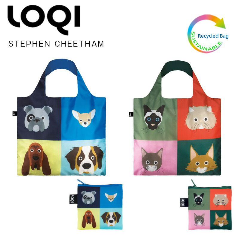 ローキー LOQI ローキー stephencheetham エコバッグ 折りたたみ コンパクト 猫 ねこ