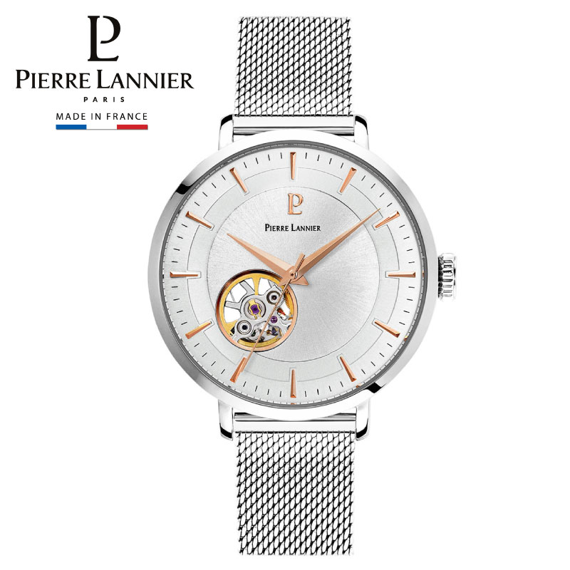 腕時計 レディース Pierre Lannier ピエールラニエ AUTOMATIC オートマティック 自動巻き 機械式腕時計 メッシュベルト シルバー 時計 ウォッチ 正規品 金属ベルト フランス製 円形 ラウンド