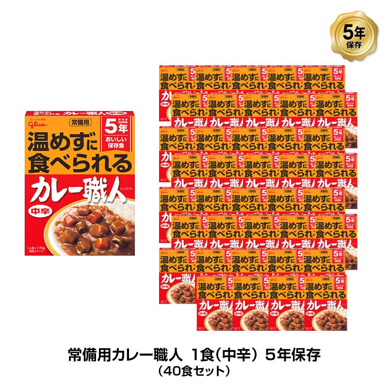 5年保存 非常食 江崎グリコ 常備用カレー職人 カレー 中辛 1袋/170g 40袋セットのサムネイル