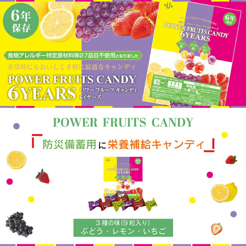 6年長期保存 栄養補給キャンディ パワーフルーツキャンディ 6イヤーズ ぶどう レモン いちご 80袋セット