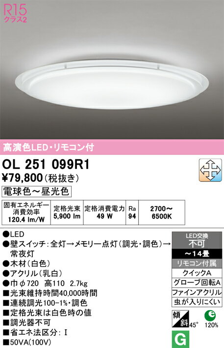 Rakuten - 【大特価】　　 オーデリック ODELIC シーリングライト OL251099R1