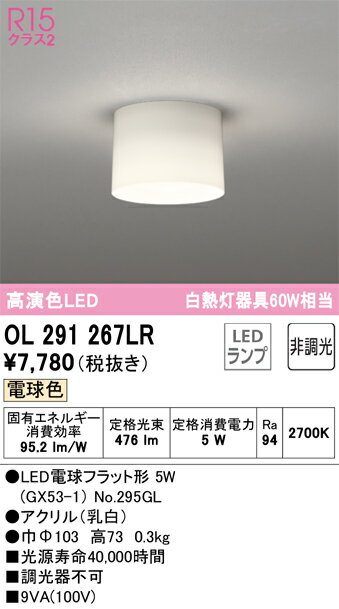 Rakuten - 【大特価】　　 オーデリック ODELIC 小型シーリングライト OL291267LR