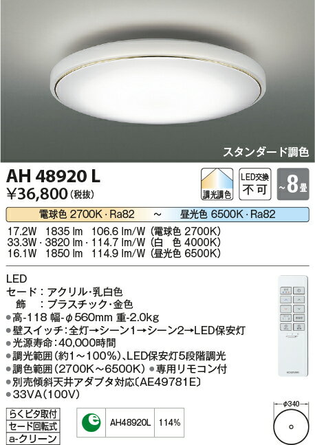 【数量限定セール!!】コイズミ シーリング AH48920L