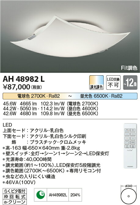 【数量限定セール!!】コイズミ シーリング AH48982L