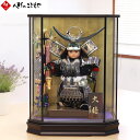 五月人形 子供大将 大将飾り ケース入り大将飾り 立武者上杉 上杉兜 鯉のぼり付き 菖蒲付 黒塗六角ガラスケース 横幅42cm G2825 ブラック シルバー