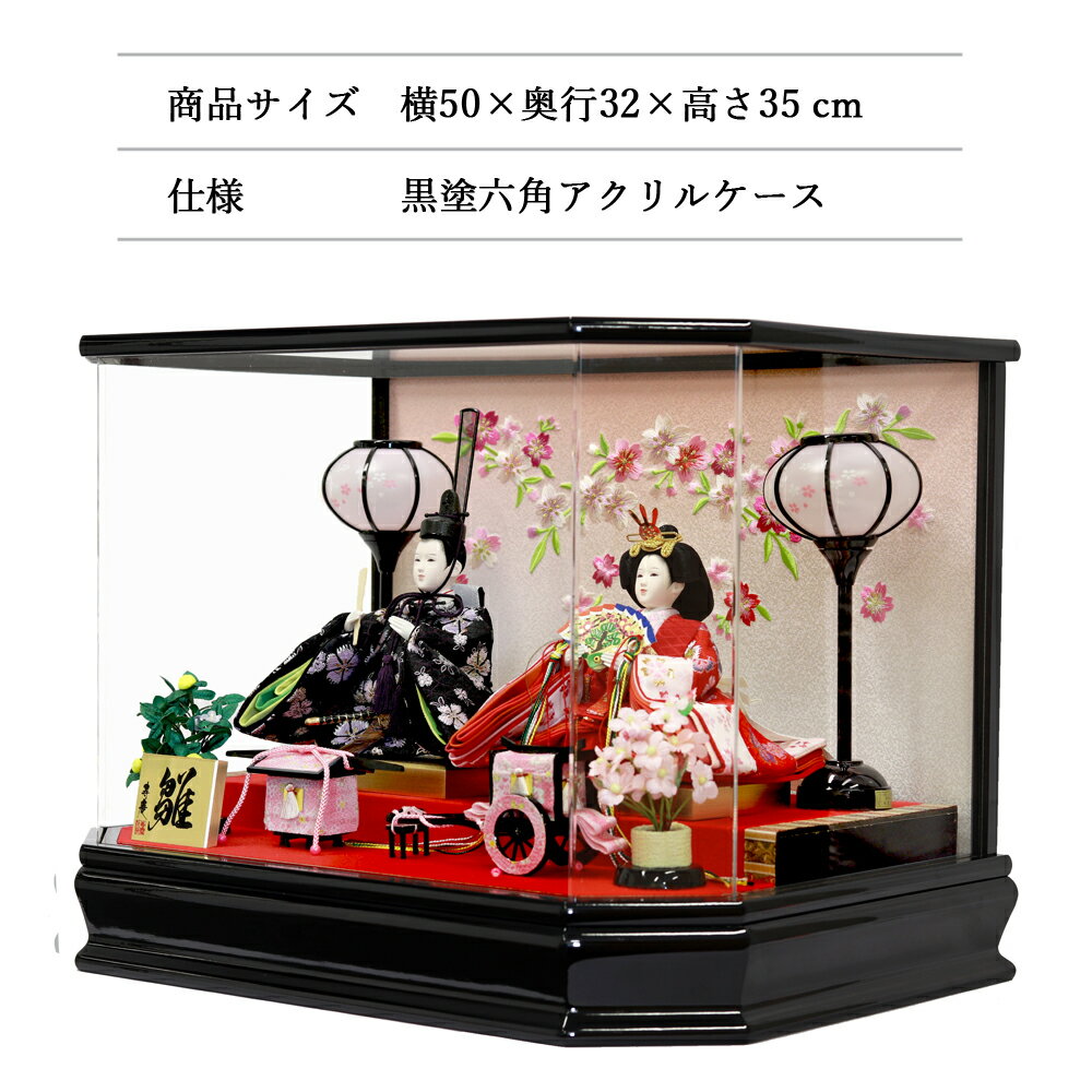 【500円OFFクーポン配布中】 雛人形 ひな人形 雛 ケース飾り コンパクト 親王ケース飾り 黒塗六角パノラマアクリルケース パノラマケース アクリルケース ひなまつり 雛祭り 30-3-5 おしゃれ 1年保証 寿慶 3