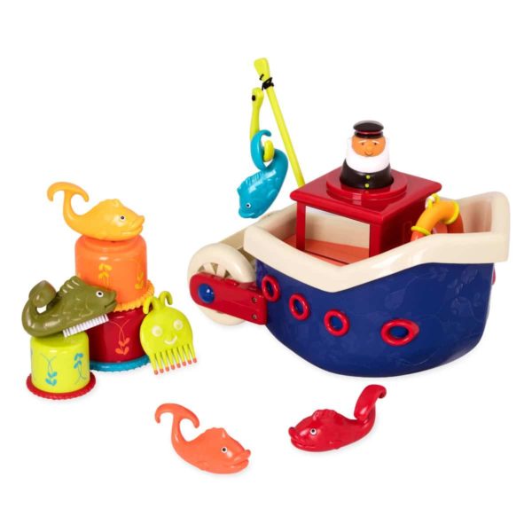メーカー希望小売価格はメーカーカタログに基づいて掲載しています 商品説明・素材 湯船の大冒険へ出発～♪ B.toysならではのユニークなデザインの おもちゃ13パーツがセットになった お風呂のおもちゃです。 このフィッシンクグボートセットがあれば、 さまざまなお風呂遊びが楽しめちゃいます！ 船を湯船に浮かせたり、釣り遊び、ごっこ遊びなど... お風呂が好きになるかも？ くじらのネイルブラシやタコのくしを使って 身だしなみも整えちゃおう！ 商品情報 【セット内容】船、救命浮輪、釣り竿、魚、コップ、 　くじらのネイルブラシ等、全13パーツ 【対象年齢】1歳以上 【本体サイズ】 約27 x 19 x 16 cm 【備考】 ※ご使用の際は、必ず保護者の方が付き添い、危険な使い方をしないように注意してください。 安全のため、破損・変形したおもちゃは使用しないでください。 小さな部品が取れてしまった場合、速やかに処分してください。 ※海外輸入商品により、汚れ・ダメージ等がついている場合がございます。 ※ディスプレイ画面等の環境上、写真と実際の商品の色とは多少違う場合がございます。 ○以上を了承の上ご購入ください○