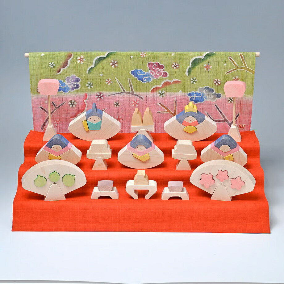 【1日限定P10倍！2000円クーポン】 小黒三郎 組み木 雛人形 ひな人形 円びな三段飾り (桜) ...